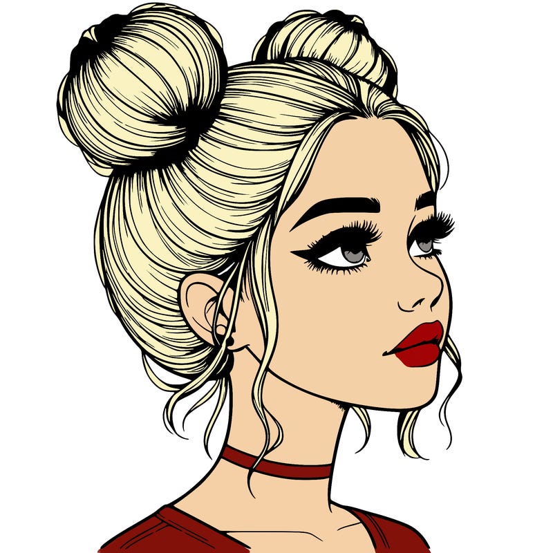 realistic girl with buns on the top of her head