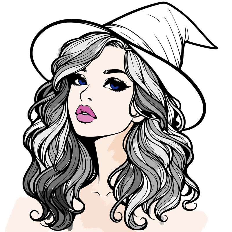 realistic witch girl with wavy hair and lips