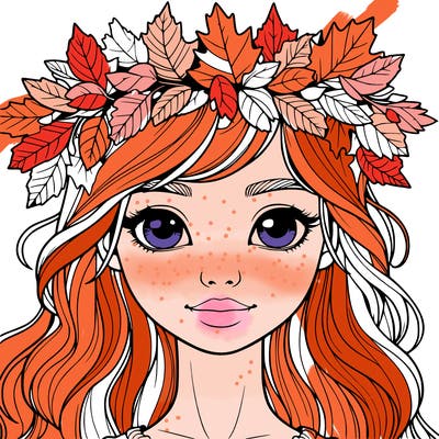 realistic girl with fall leaf crown