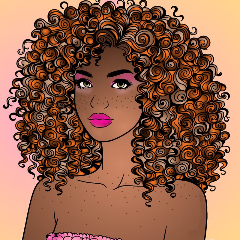 realistic woman with very curly hair