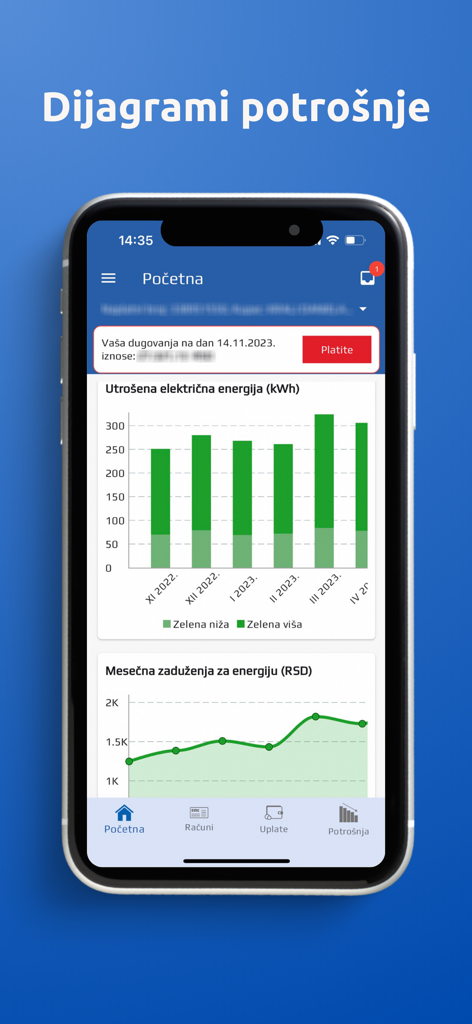 EPS Uvid u račun - EPS Uvid u racun app dashboard showing monthly electricity usage and billing charts