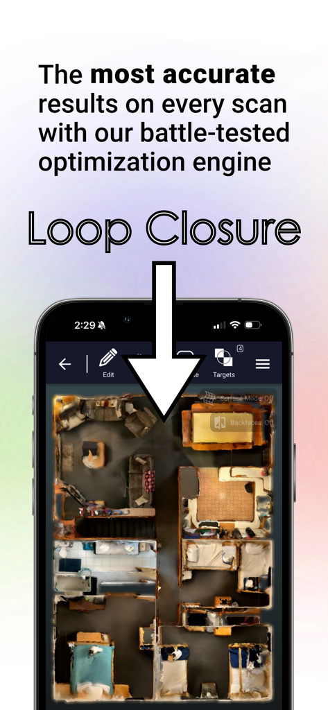 Dot3D - LiDAR 3D Scanning - Aplicativo Dot3D mostrando otimização de fechamento de loop para escaneamentos precisos de plantas baixas 3D
