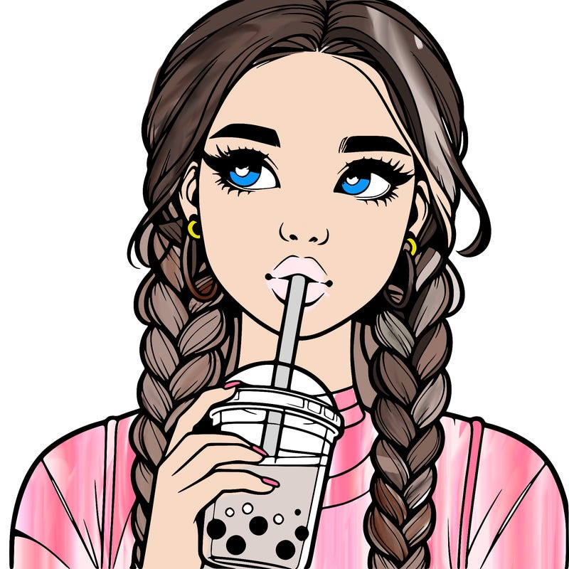 realistic girl with braided hair drinking boba