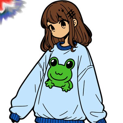 girl wearing frogging sweatshirt