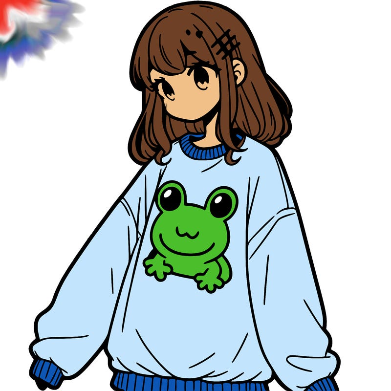 girl wearing frogging sweatshirt