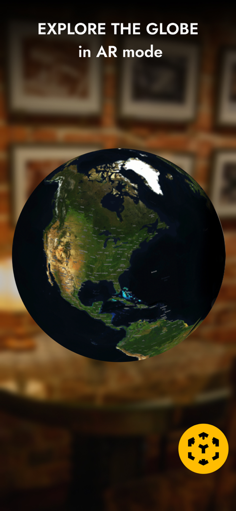 Globe 3D - Planet Earth Guide - Un modello 3D della Terra visualizzato in modalità realtà aumentata che mostra il Nord e il Centro America