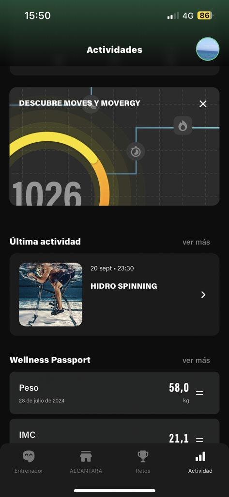 Viding - Activities screen of the Viding app showing fitness metrics and wellness passport data