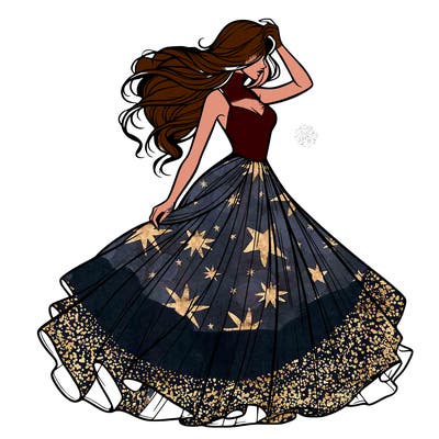 realistic woman with dress flowing in the wind