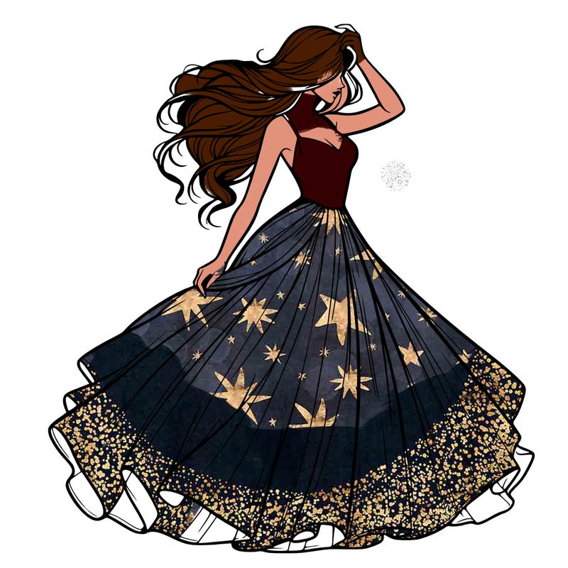 realistic woman with dress flowing in the wind