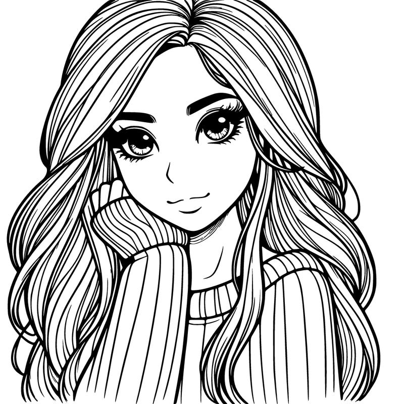 realistic girl with long hair and sweater