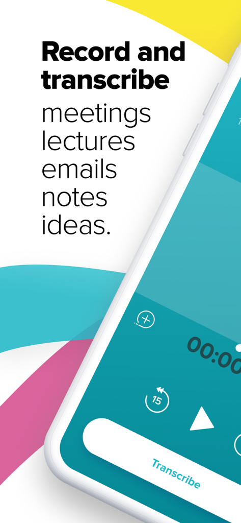 Temi - Recorder & Transcriber - Temi app screen showing options to record and transcribe meetings lectures and notes