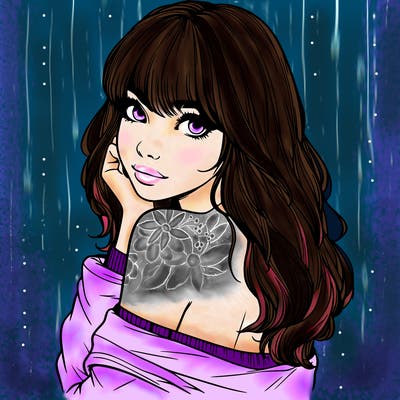 realistic girl with bangs looking over her shoulder