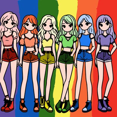 a group of girls wearing crop tops and shorts