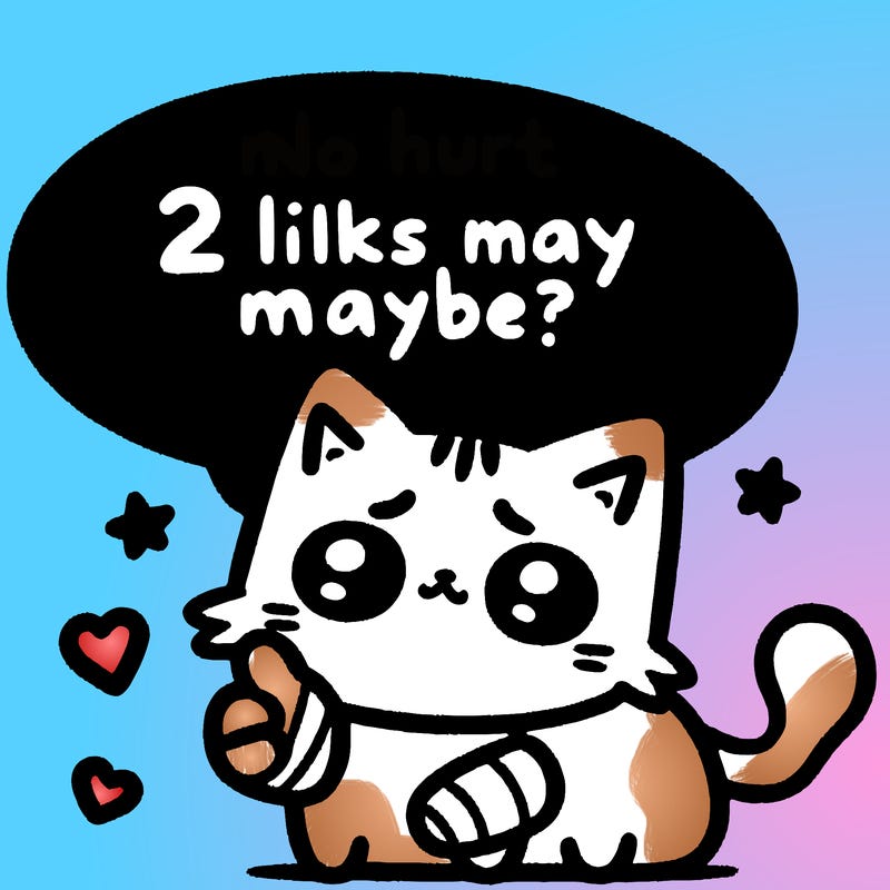cute cat thats been hurt saiying 2 likes maybe