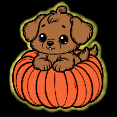 cute little puppy in a pumpkin