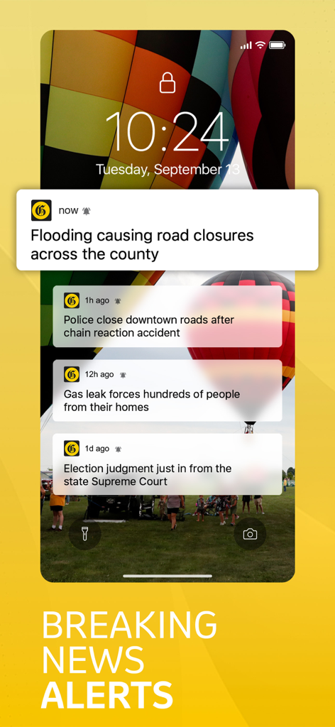 Billings Gazette - Smartphone lock screen displaying multiple breaking news notifications from the Billings Gazette app
