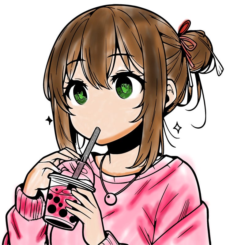 manga character drinking boba