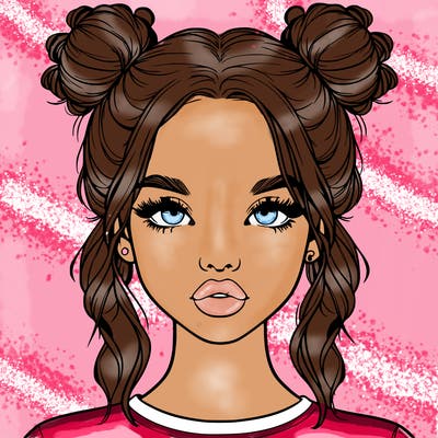 realistic girl with two buns in hair and lips