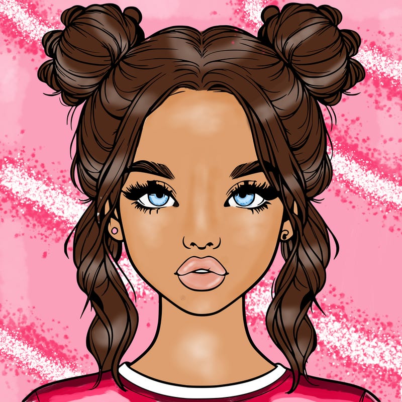 realistic girl with two buns in hair and lips