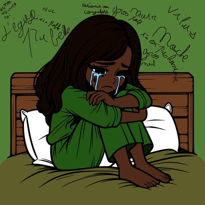 realistic girl crying on her bed over a break up