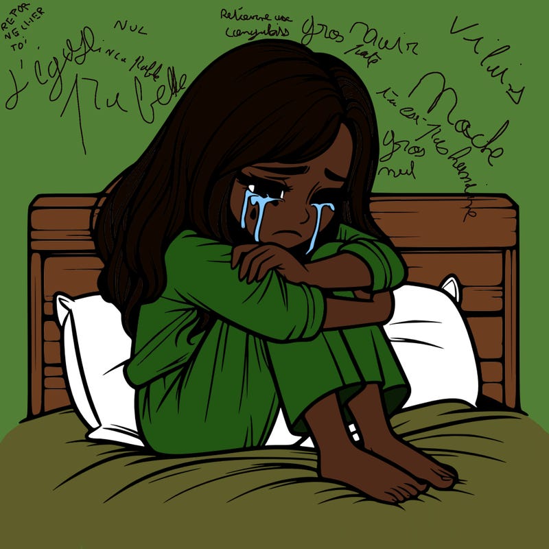 realistic girl crying on her bed over a break up