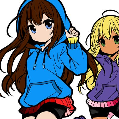 a anime girl with hoddie and in a cute pose