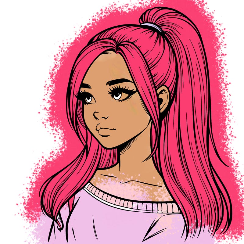 realistic girl with a high ponytail