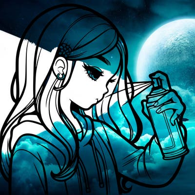 a realistic girl spray painting