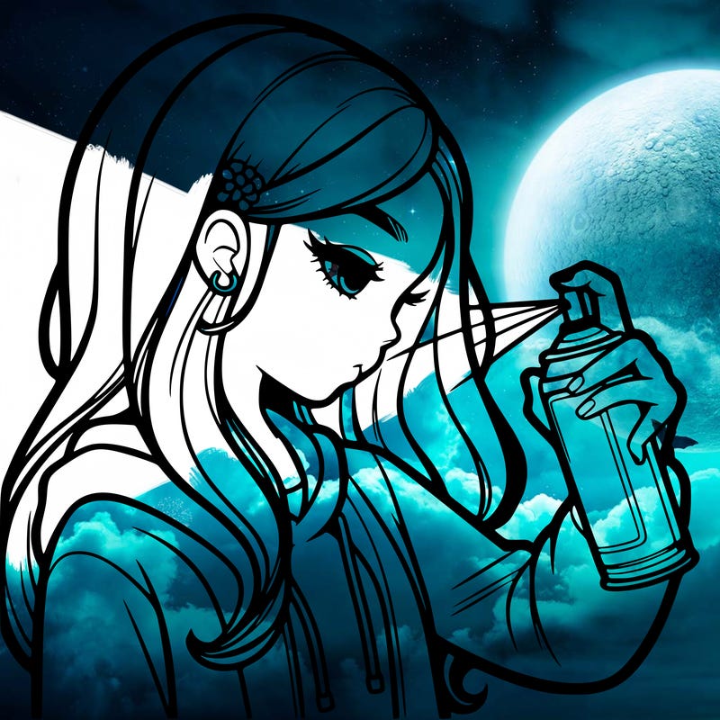 a realistic girl spray painting