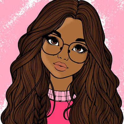 girl with long hair and freckles and glasses realistic