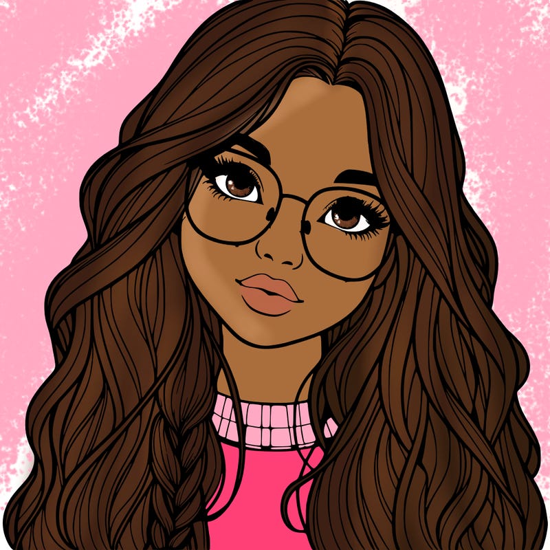 girl with long hair and freckles and glasses realistic