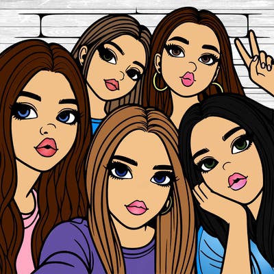 group of teen girls friends y2k up close in a selfie