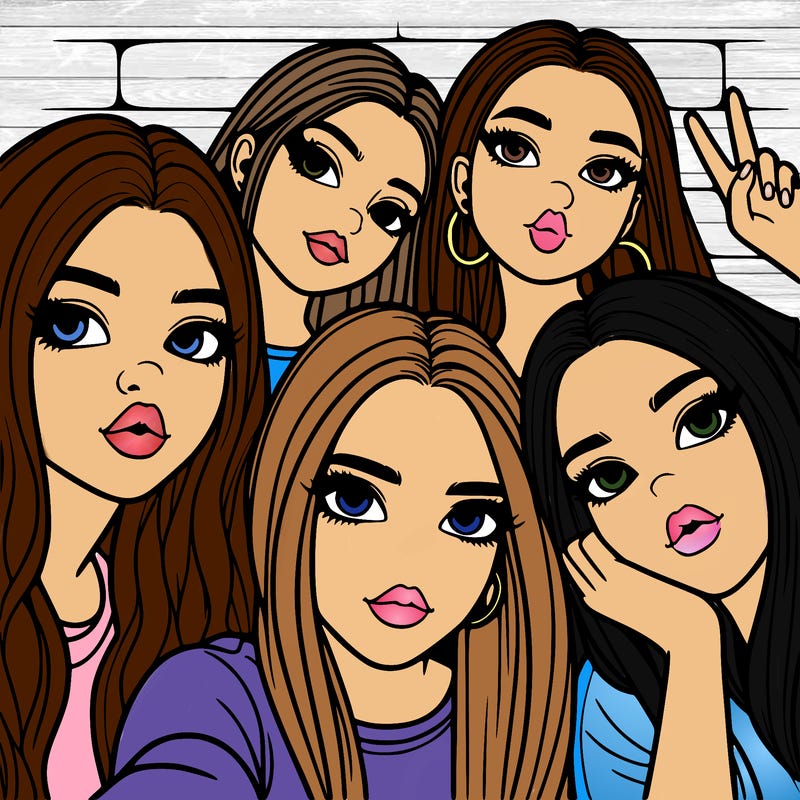 group of teen girls friends y2k up close in a selfie