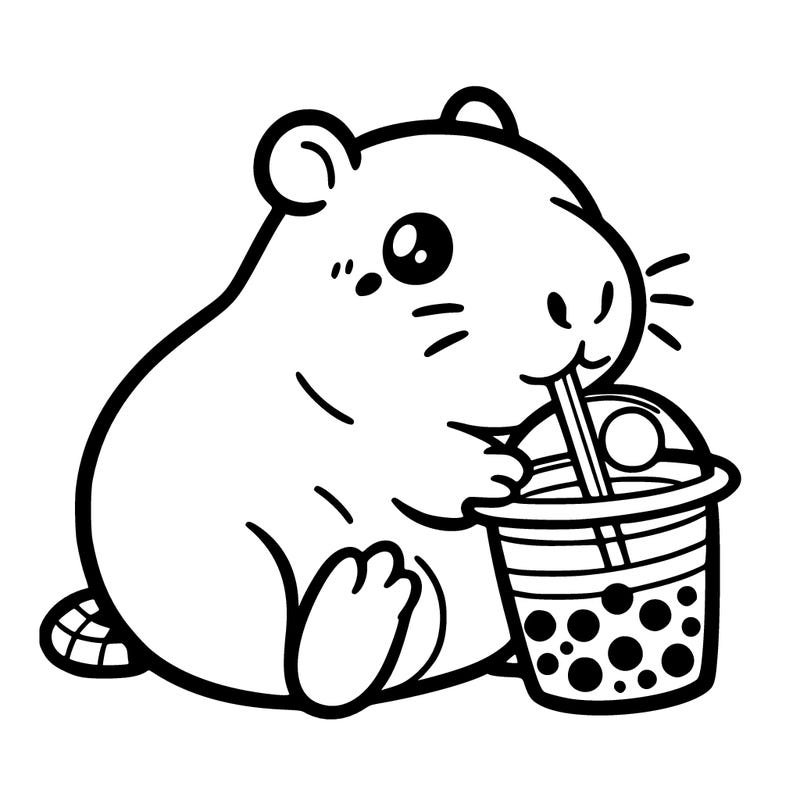 cute capybara drinking boba