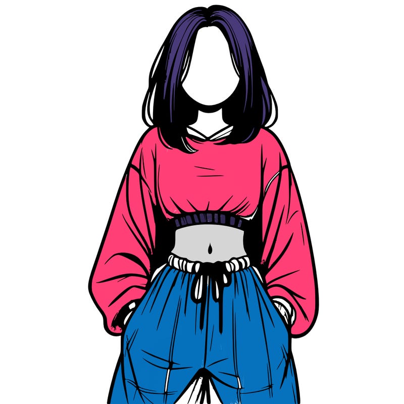 realistic girl faceless with baggy pants and a crop top