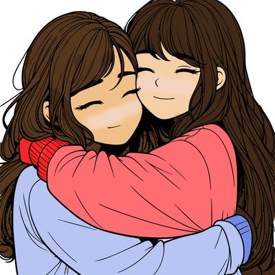 realistic two girls hugging
