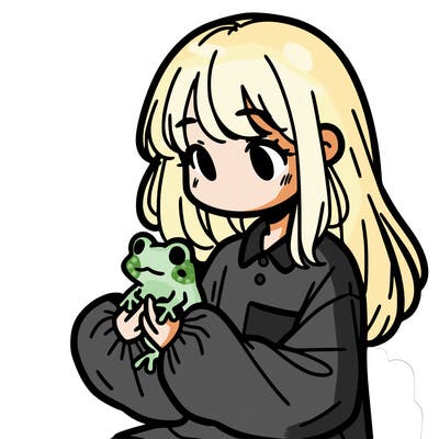 girl with long hair and a oversized shirt. and she is holding a frog