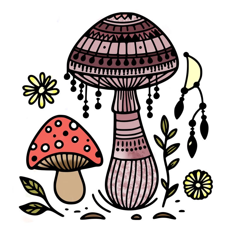 mushroom, boho, hippie