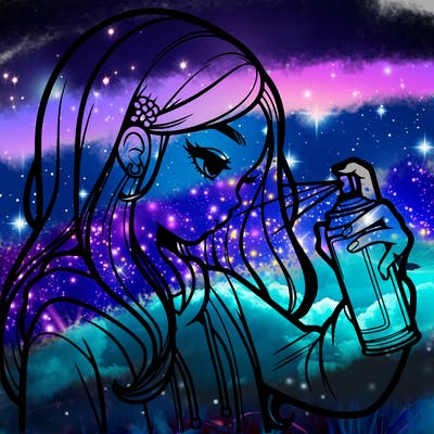 a realistic girl spray painting