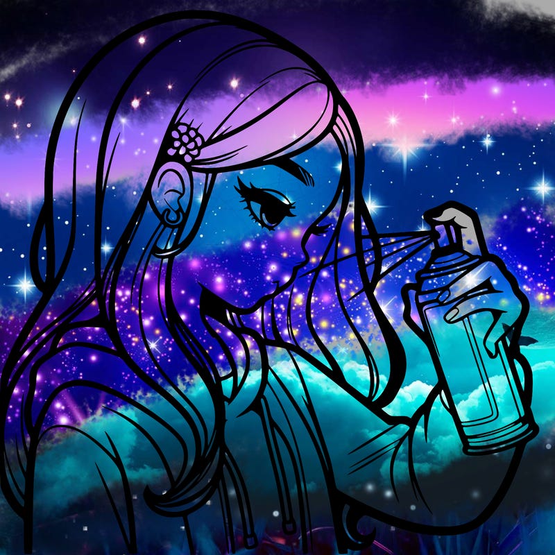 a realistic girl spray painting