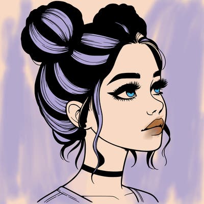 realistic girl with buns on the top of her head