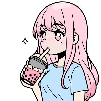 manga girl drinking boba