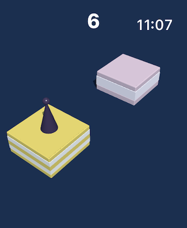 JumpJump gameplay showing a character jumping between platforms on a watch screen