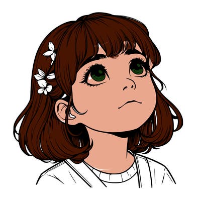 realistic girl looking up