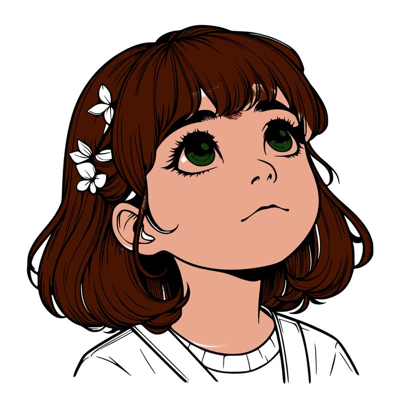 realistic girl looking up