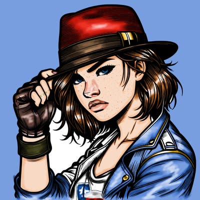 realistic tough girl with hat