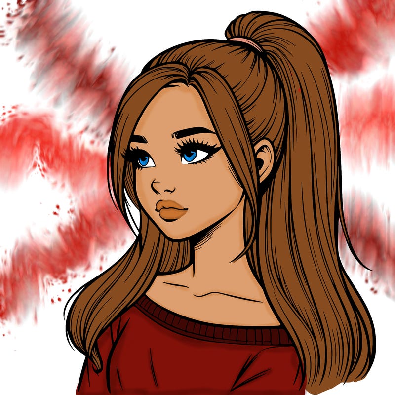 realistic girl with a high ponytail