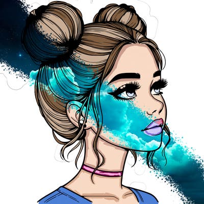 realistic girl with buns on the top of her head