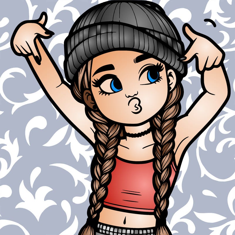 realistic teenage girl with braids and a beanie and crop top doing 🫶🏼