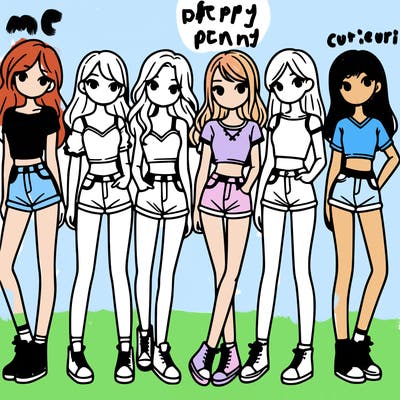 a group of girls wearing crop tops and shorts